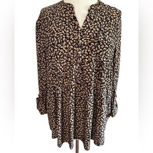 COCOMO XL Brown Black 3/4 sleeve women's Pintuck Blouse top shirt